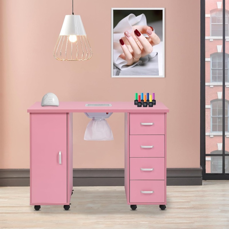Nail Table with Fan, Professional Nail Art Manicure Table, Beauty Salon Workstation Table with Storage, Nail Desk