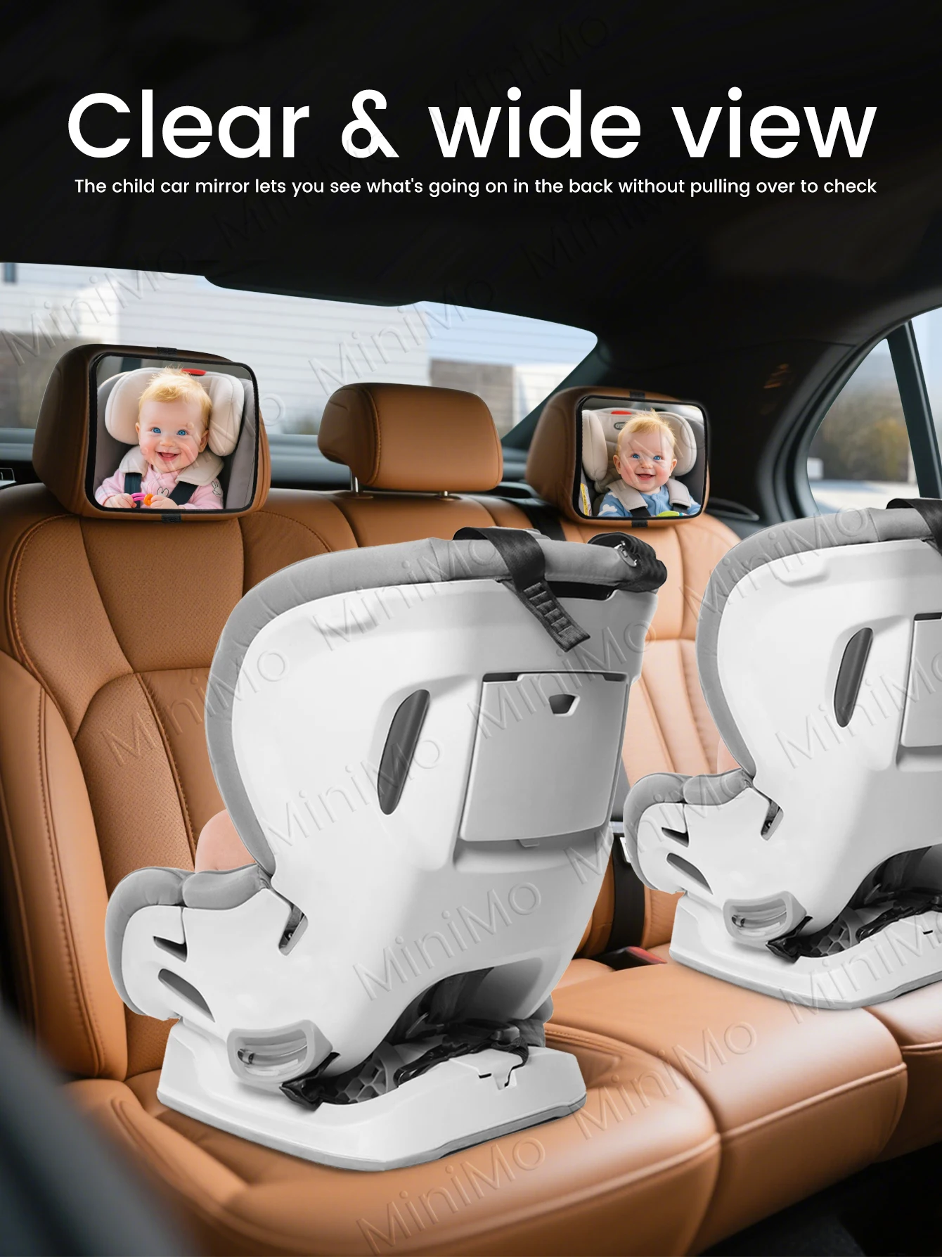 2 peças de espelhos de carro para bebês, resistentes a estilhaços, grande angular, visão clara do assento traseiro, montagem universal para encosto de cabeça