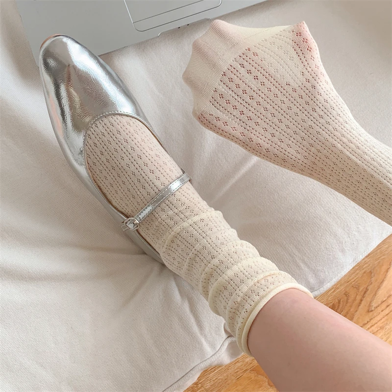 Calcetines finos para mujer, novedad de verano, Color caramelo, calcetines sueltos calados, calcetines largos básicos informales para mujer, calcetines largos cómodos a la moda para niñas