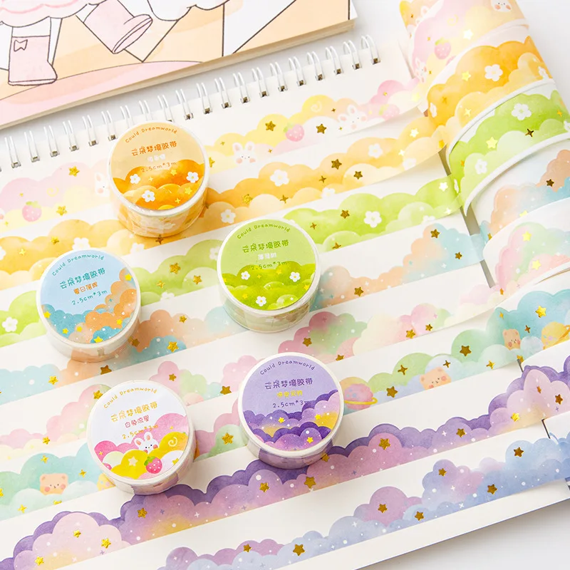 Ins Kawaii เมฆ Washi เทป DIY Scrapbooking สมุดบันทึกไดอารี่สติกเกอร์ Masking เทปเกาหลีเครื่องเขียนอุปกรณ์สํานักงาน