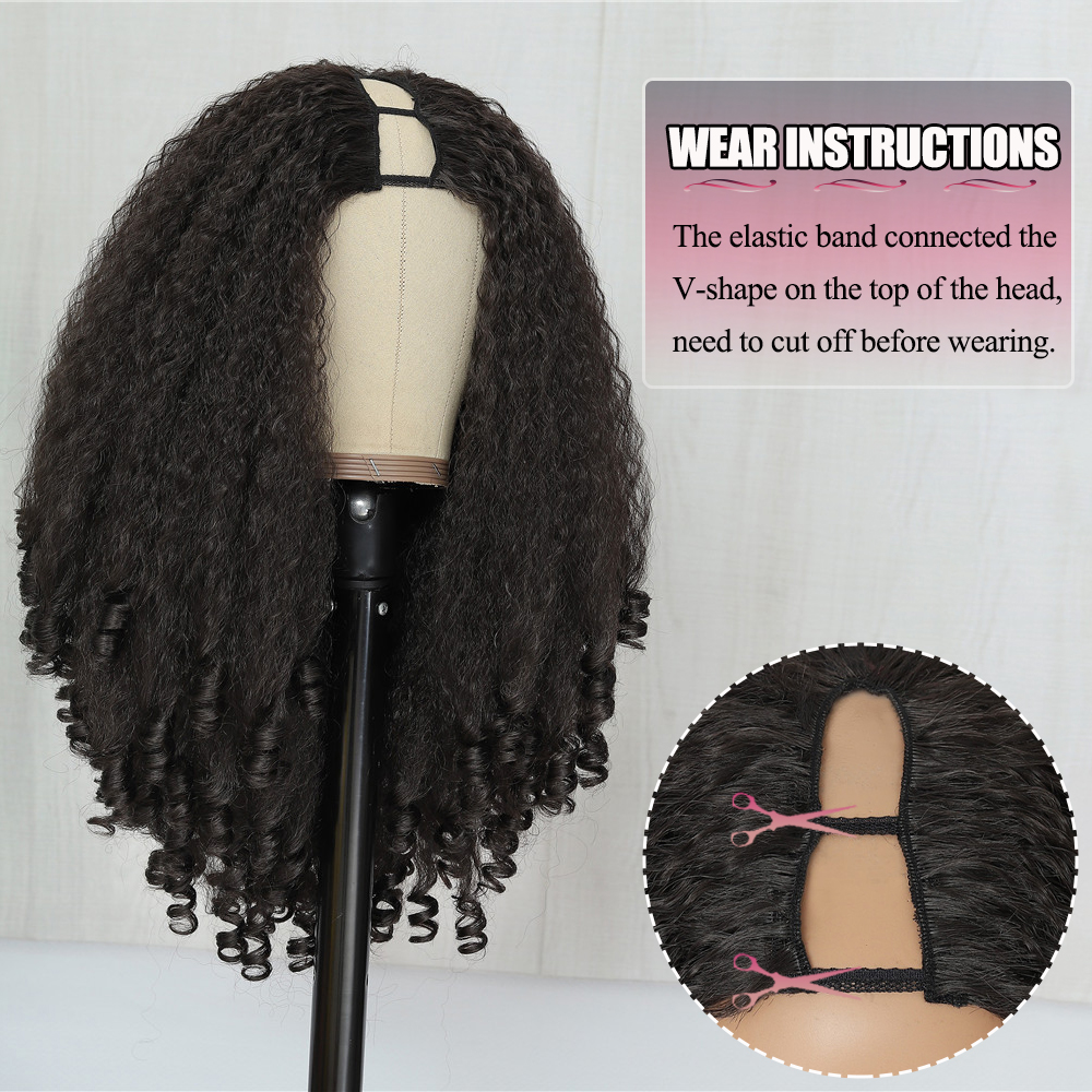 X-TRESS afro encaracolado v parte peruca para preto feminino kinky em linha reta com extremidades encaracoladas sem cola sem deixar fora clipe em meia peruca sintética