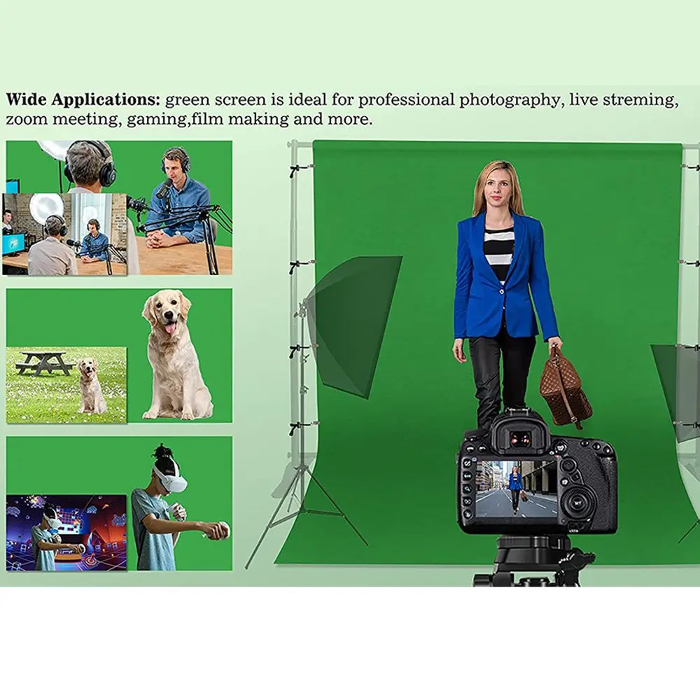 การถ่ายภาพพื้นหลังฉากหลังผ้าเรียบสีเขียวสีขาวสีดําผ้าฝ้าย Chromakey หน้าจอ Photo Studio ที่ถ่ายทอดสด