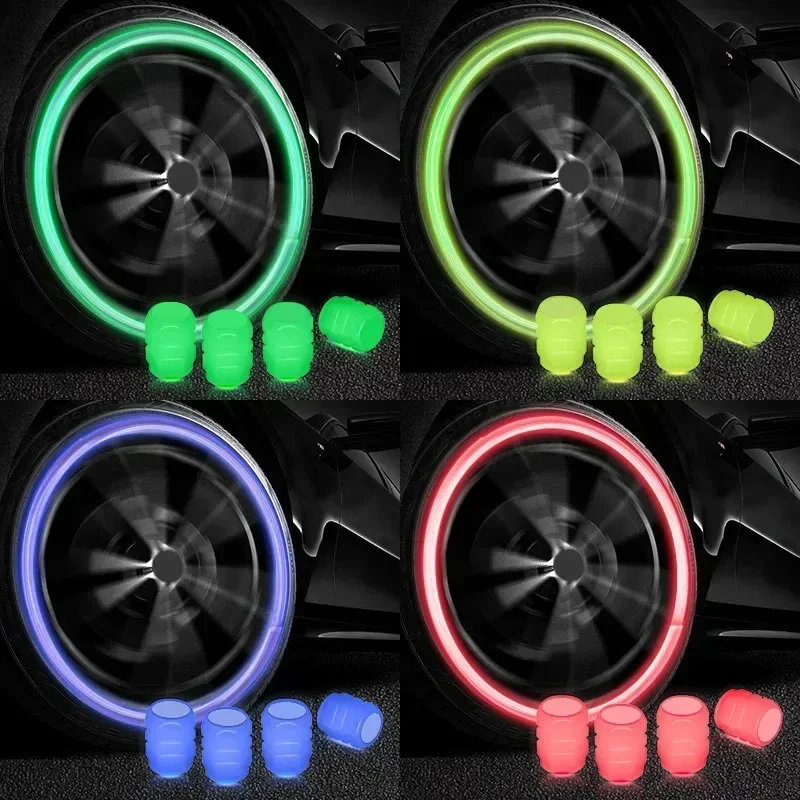 12Pcs Luminous Valve Caps Fluorescent Red Night Glowing Car Motorcycle Bicycle Wheel Styling Tyre Hub Universal Cap Decoration