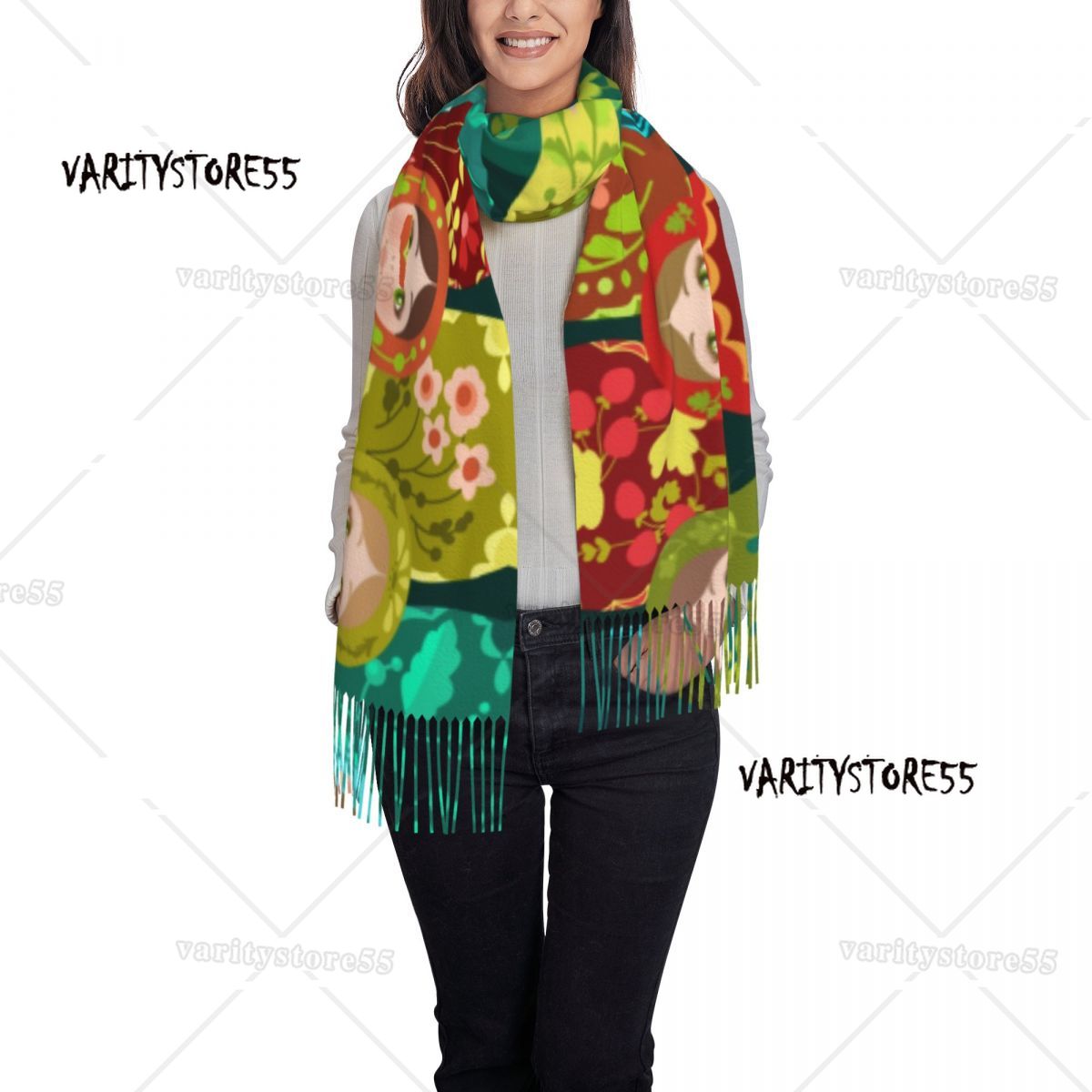 Custom Printed Russia Matryoshka Doll Pattern Scarf Men Women Winter Warm Scarves Russian Babushka Folk Art Shawls Wraps