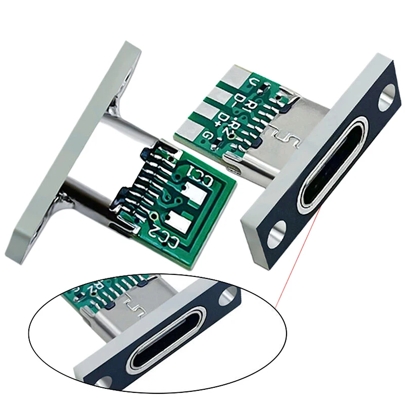 5PCS USB 3.1 Type C Socket With Screw Fixing Plate Type-C USB Jack 3.1 Type-C 2Pin 4Pin Female Connector Jack Charging Port