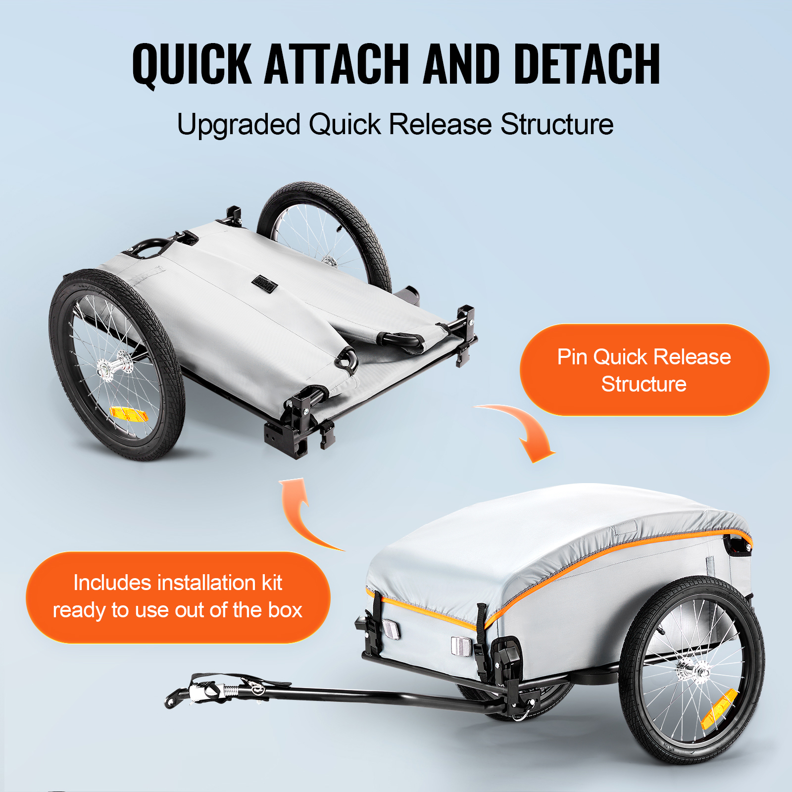 SucceBuy 100lbs Trailer de carga de bicicleta Dobrável Carrinho de vagão de bicicleta com capa à prova d'água e refletores seguros para roda de bicicleta de 22 "-28"