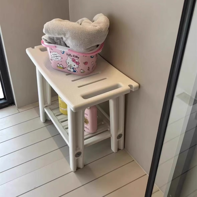 Taburete de ducha antideslizante, asiento de almacenamiento resistente a moho, banco de baño de dos pisos con organizador, banco de cambio de entrada móvil