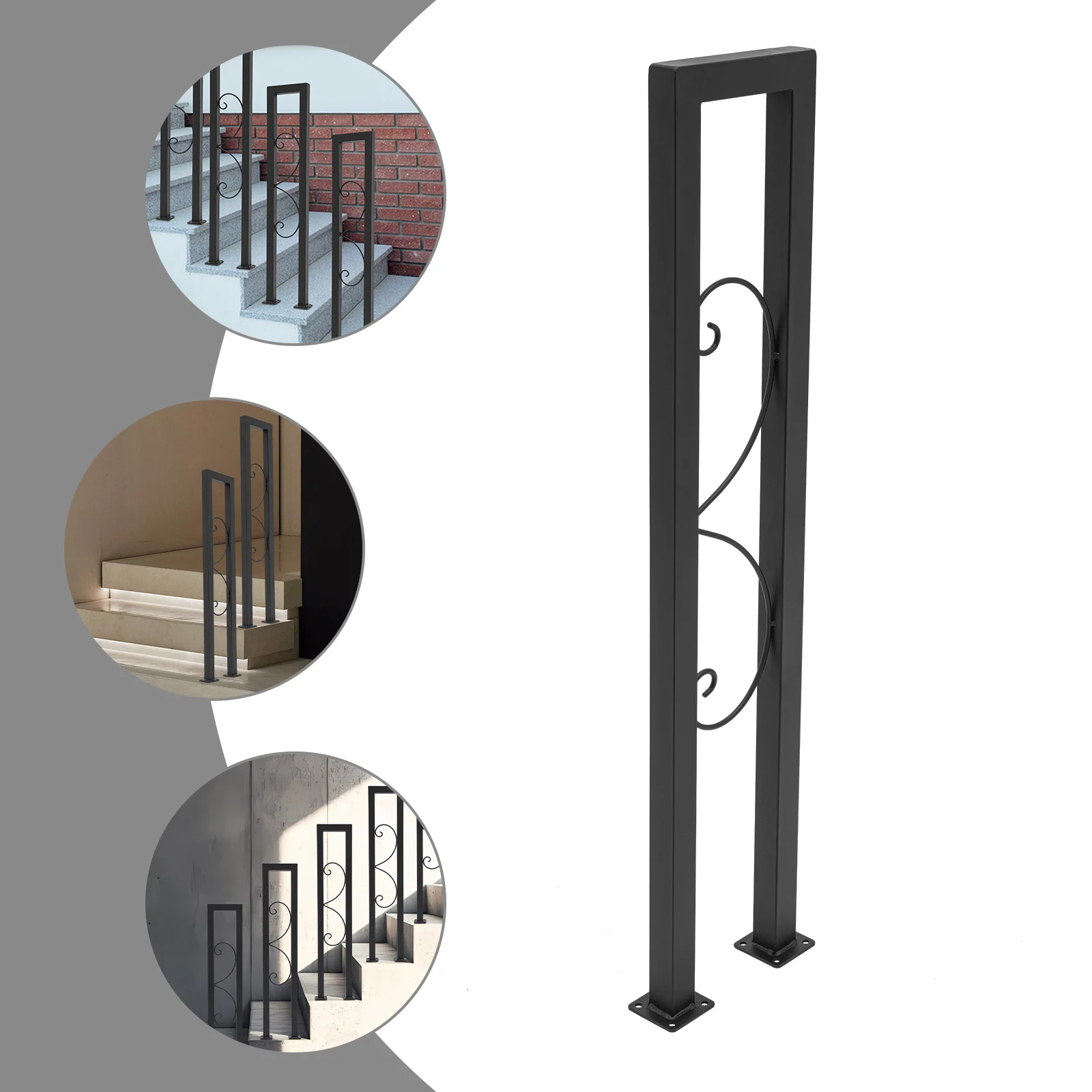 85cm U-Shaped Iron Stair Handrail,Black Slanting Bar/Curved Metal Stair Handrail Free Standing 17*85cm for Staircases,Villas