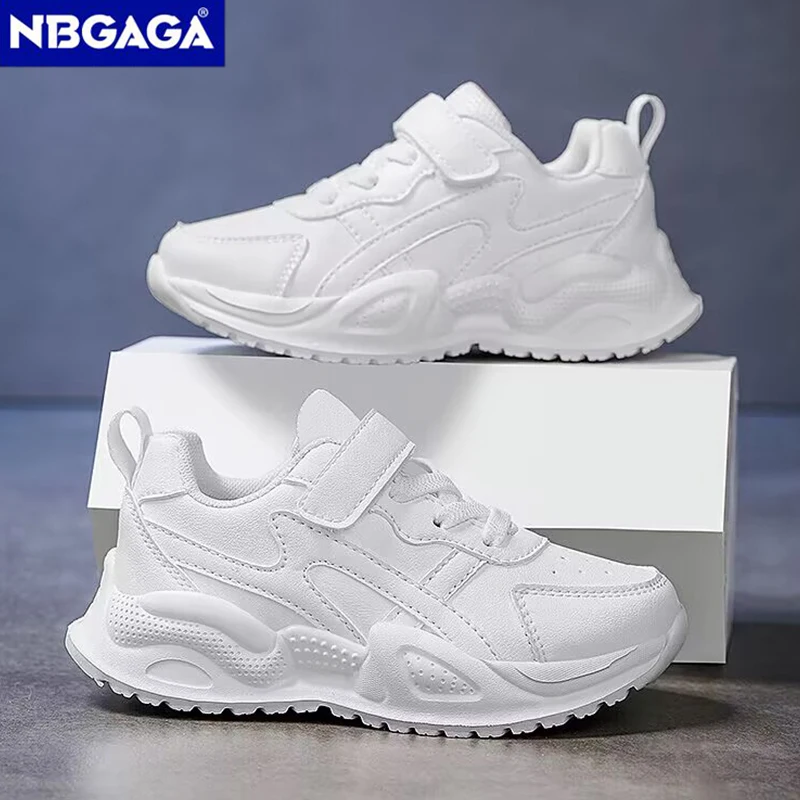 Branco crianças sapatos casuais de couro para meninos meninas tênis corrida ao ar livre malha respirável crianças escola caminhada esporte não deslizamento