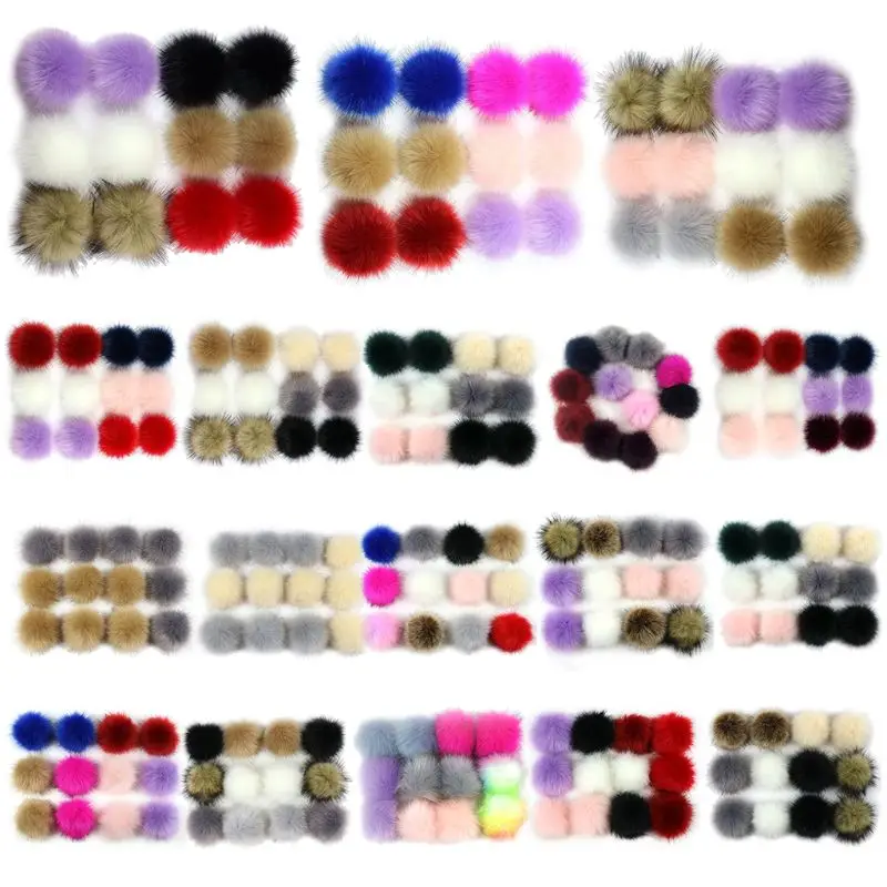 12 peças bola pompons pele falsa multicolorida com faixa borracha para chapéu, sapatos, cachecóis, bolsa,