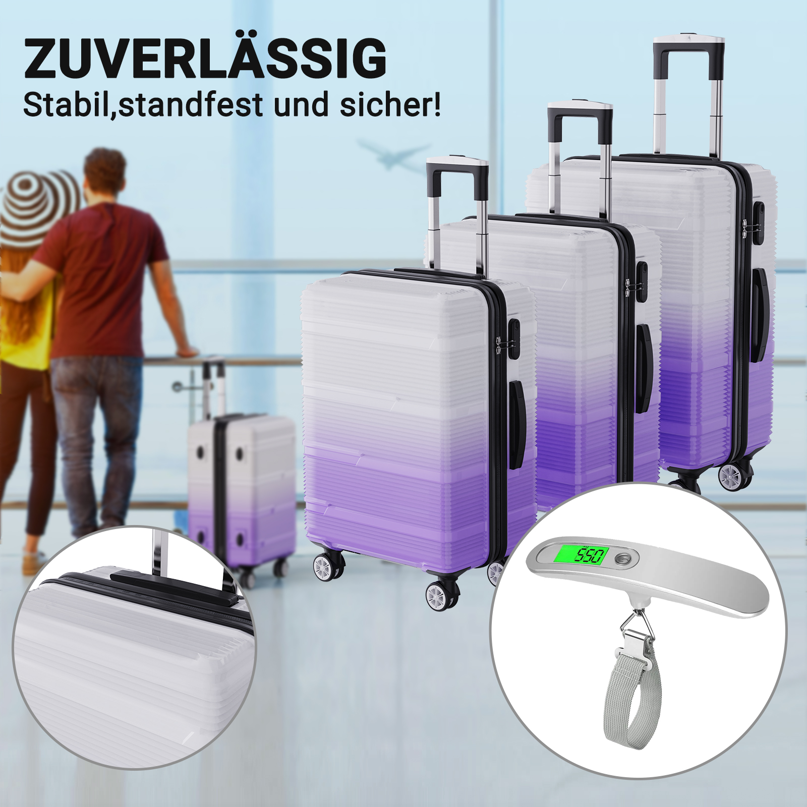 Comanlai 28-24-20 inch, set van 3 koffers, bagagesets met 4 universele wielen en dragend apparaat, ABS reiskoffer