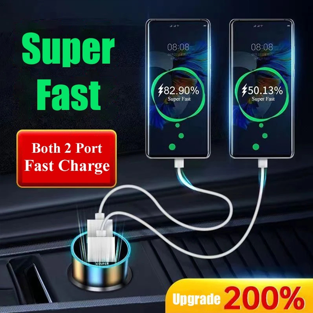 Carregador de carro de portas USB duplas, Carregamento Super Rápido com Display Digital, Adaptador de Carregamento Rápido para iPhone, Samsung, Xiaomi, 240W, 120W