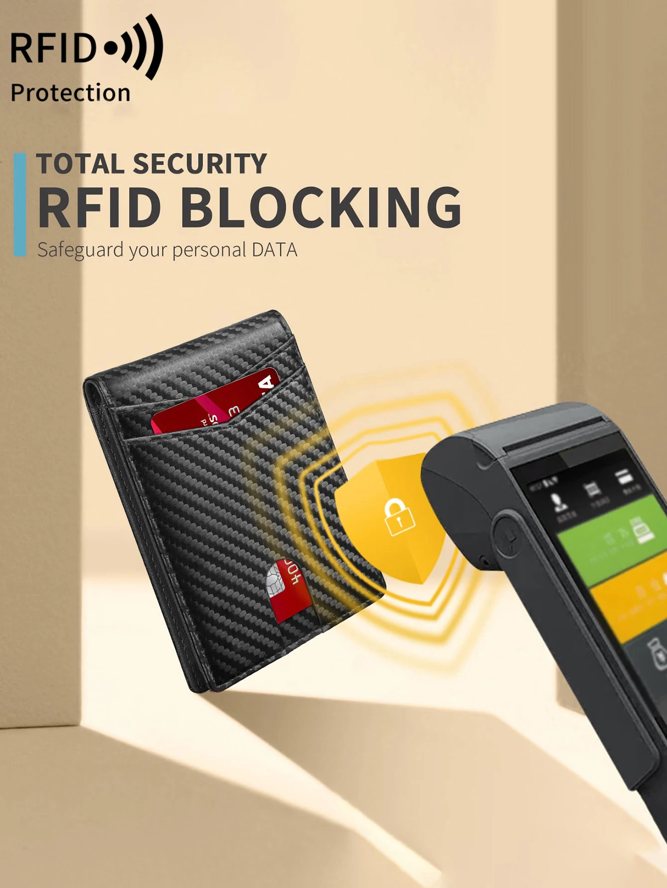 RFID Blocking Ultra Thin Trifold Wallet Carbon Fiber Pattern Credit Card Holder with 2 ID Windows Multiple Card Slots