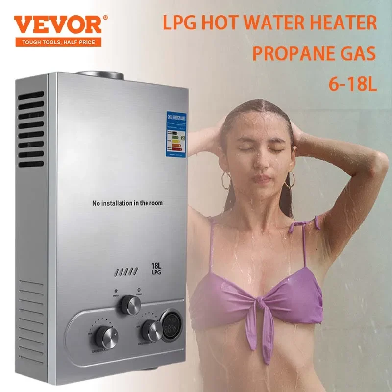 VEVOR LPG Gas-Warmwasserbereiter, 6 l/8 l/10 l/12 l/16 l/18 l, Kessel, Haushaltsgeräte-Warmwasserbereiter mit Duschset für Zuhause oder Camping