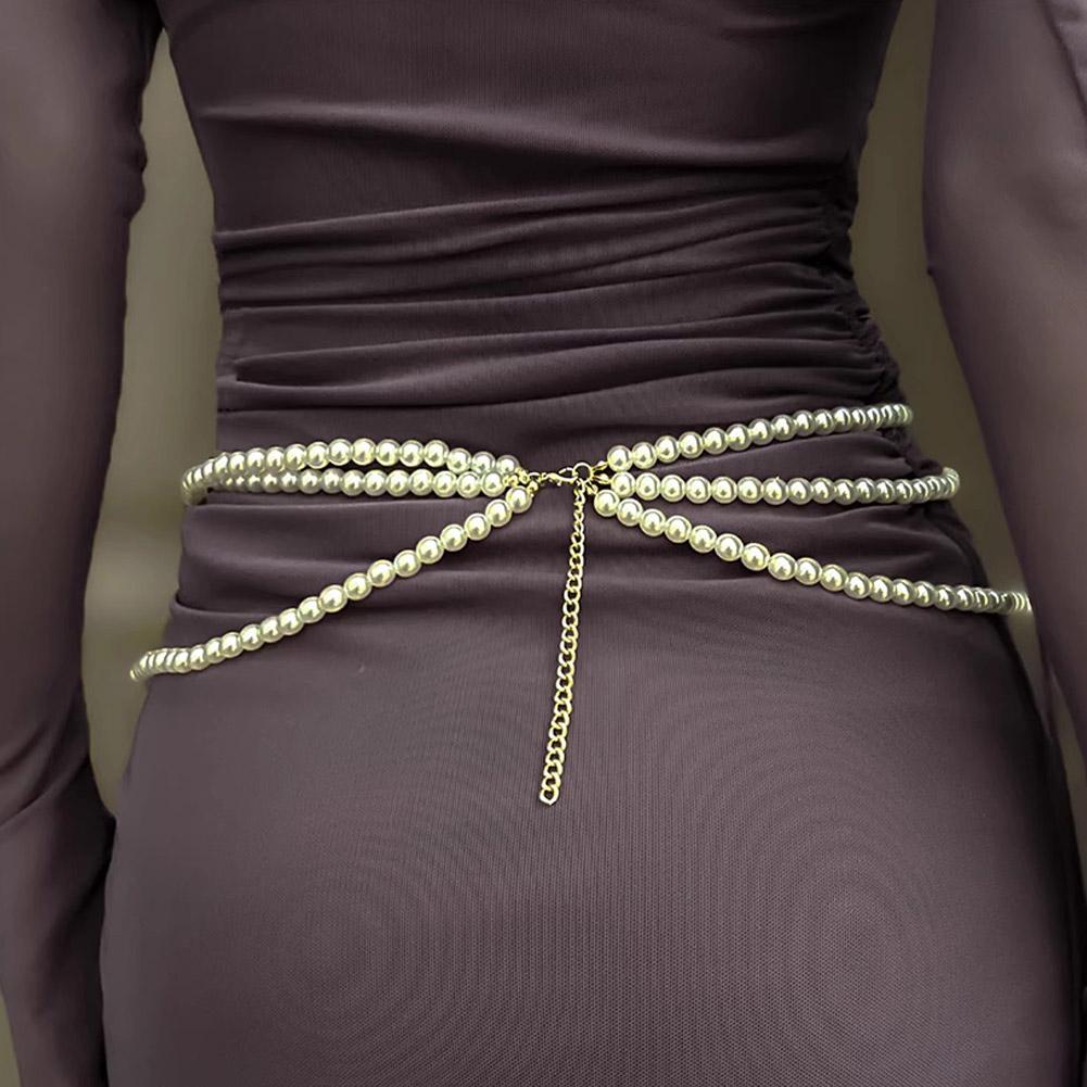 Cinturón de cadena de cintura con perlas multicapa Retro Y2K para mujer, accesorios de joyería para el cuerpo con estilo para fiesta y ropa informal