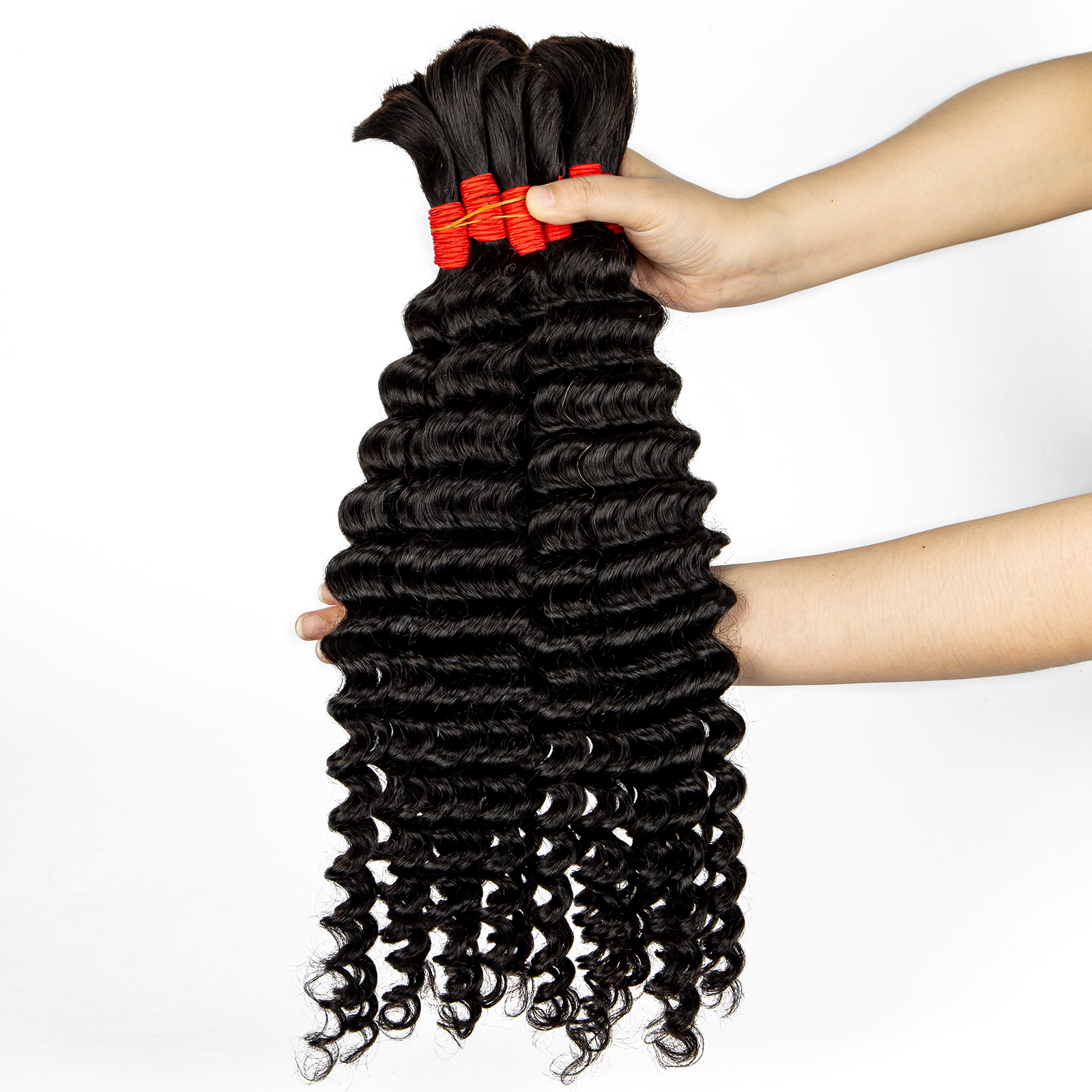 V ビューティー 18 インチディープウェーブ人毛編み込みヘア女性用バルクヘアエクステンション 100 グラム/パック 2 バンドル 10A ボヘミアン三つ編みバルクベア