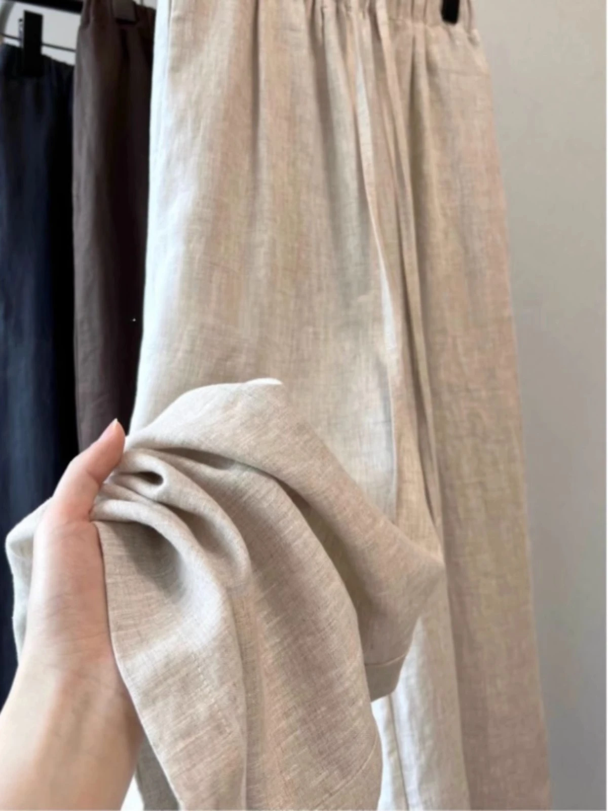 Pantalones de pierna ancha de lino de cintura alta para mujer, pantalones informales holgados finos de verano, Pantalones rectos lisos coreanos Harajuku que combinan con todo