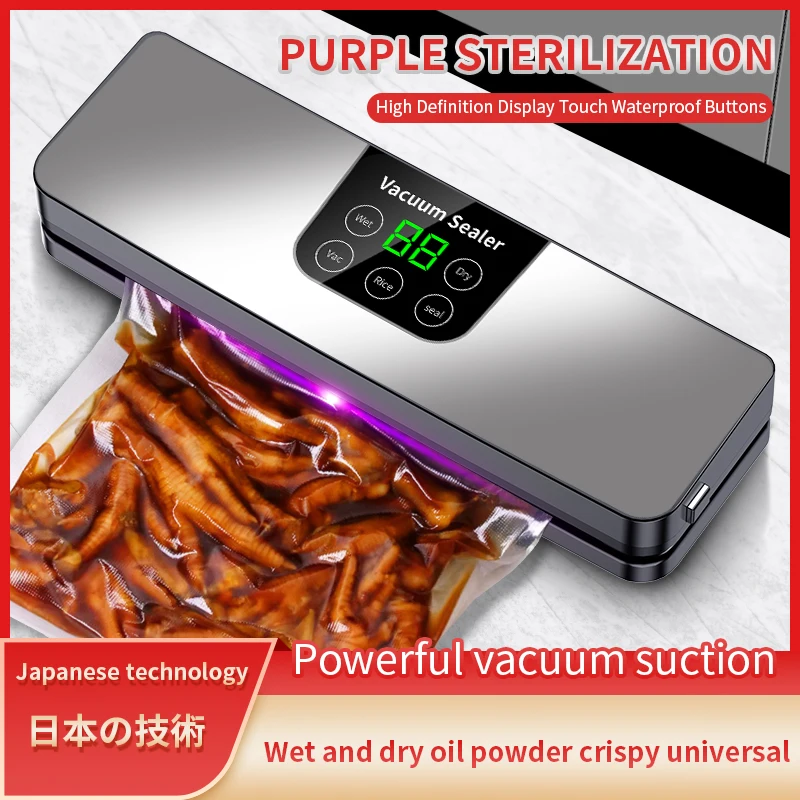 Máquina selladora al vacío eléctrica, sello de envasado de alimentos secos/húmedos para mantener los botones táctiles frescos, pantalla Digital, limpieza desmontable