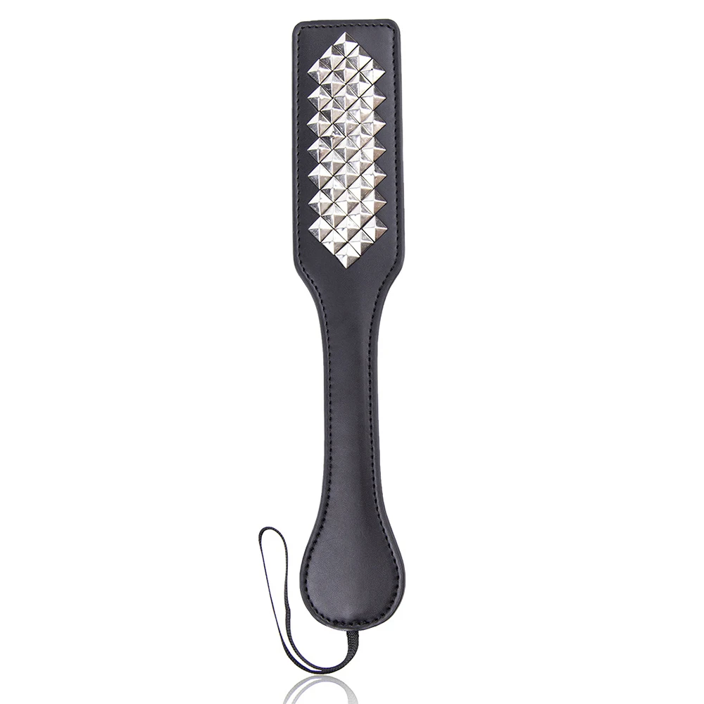 32 ซม.PU หนัง Paddle,ขี่ Crop Flogger Horsewhips Punk Rivet ค้างคาว Spikes หนัง Spanking Paddle Slapper แส้สําหรับม้า