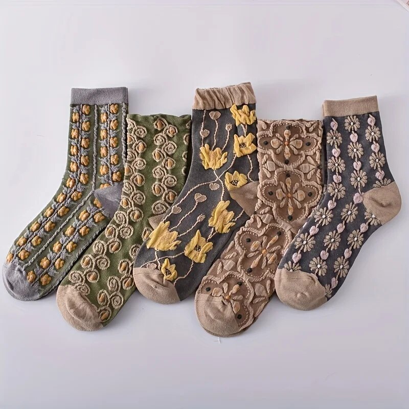 5 pares de calcetines con textura floral 3D, calcetines que combinan con todo estilo clásico retro, medias y calcetería para mujer 45,625 reseñas 4,7 todas las reseñas