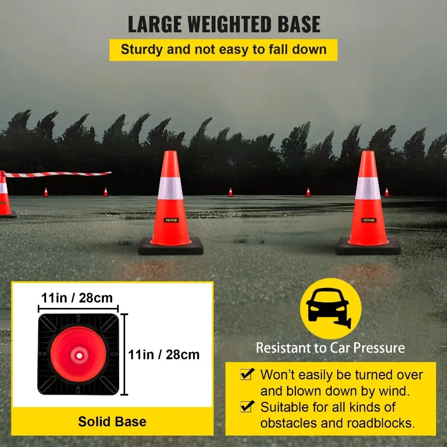 Safety Cones 18 in 45 cm Height 5 PCS PVC Orange Traffic Cone with Reflective Collar and Black Weighted Base Used for Traffic