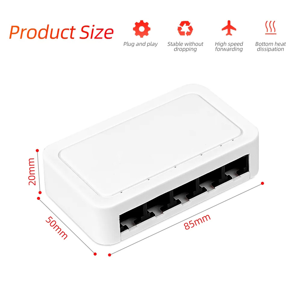 Mini conmutador de red Gigabit de 10/100/1000Mbps, conmutador Ethernet de 5 puertos, divisor de Internet, concentrador RJ45 de escritorio