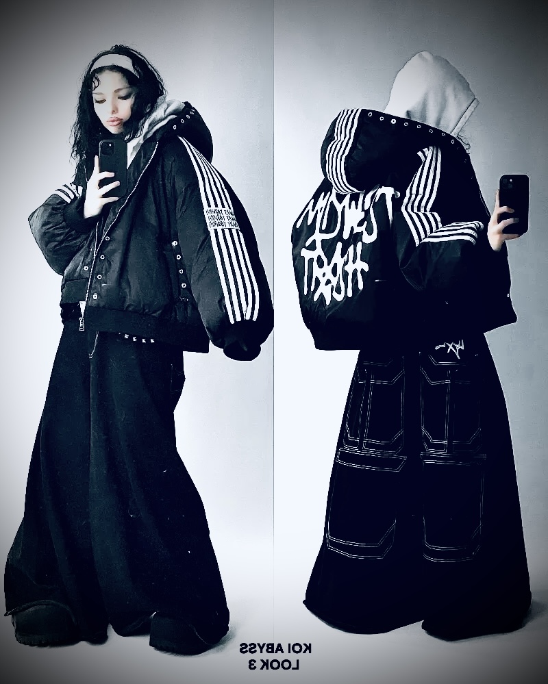 Hip Hop Harajuku Street gestreifte lose Reißverschlussjacke warme Baumwolle gefütterte Jacke Goth Mode Persönlichkeit Jacke für Männer und Frauen