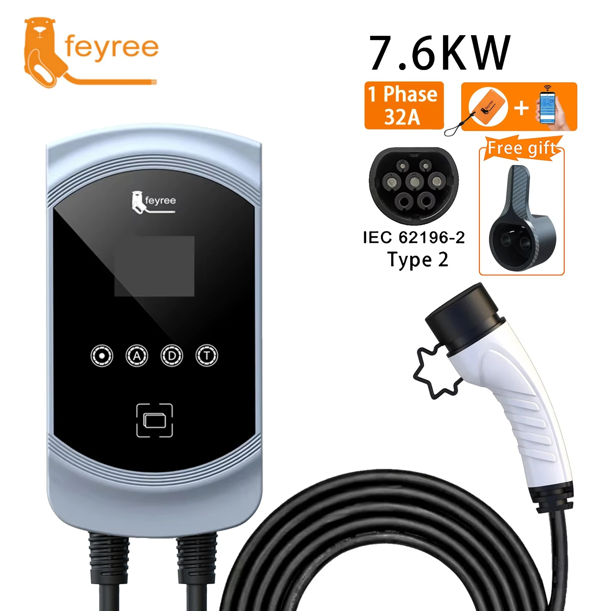 Feyree EV Charger 32A 7.6KW Ładowarka samochodowa do pojazdów elektrycznych EVSE Wallbox 11KW 22KW 3Phase Type2 Kabel IEC62196-2 Gniazdo APP Control