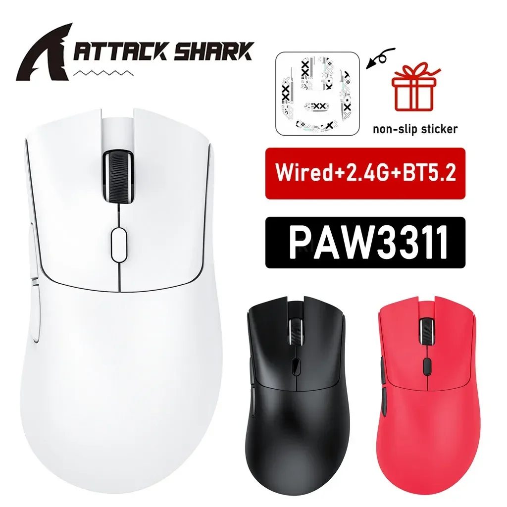 ATTACK SHARK R1 1000Hz Bezprzewodowa mysz Bluetooth 18000dpi PAW3311 Tri-mode Bluetooth 2.4G USB Mysz do gier z makro