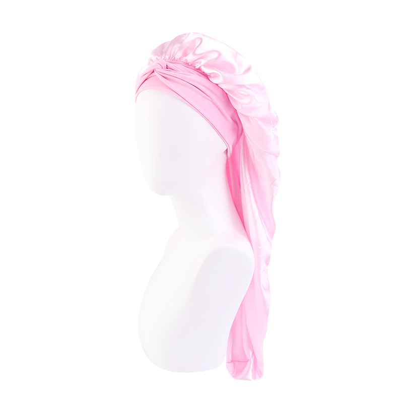 Neue Frauen lange Übergroße elastische satin Motorhaube Schlafmütze mit Band Atmungsaktive schlafmütze turban schlaf Kopfbedeckung Bandanas