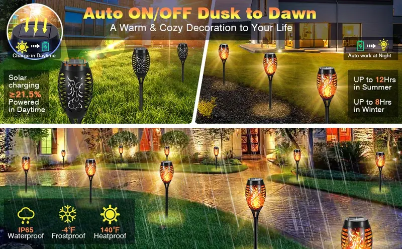 12LED Solar Flame Light Outdoor,Waterproof 12LEDs Torches Landscape Lamp for Outdoor Courtyard Garden Yard,Halloween Decorations