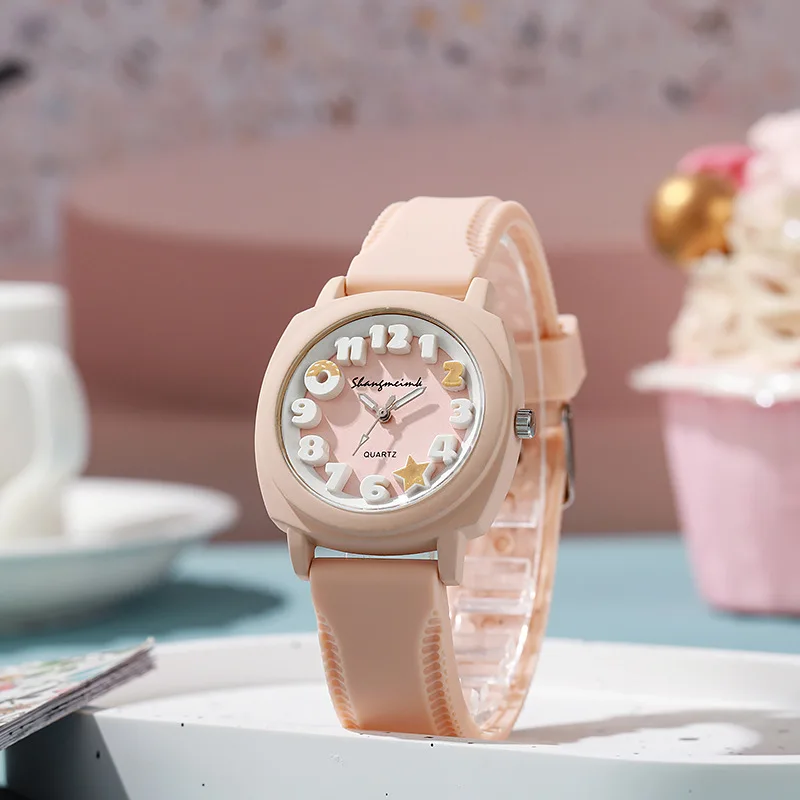 แฟชั่น 3D คํา Dial นาฬิกาผู้หญิง Candy สีซิลิโคนนาฬิกาสแควร์