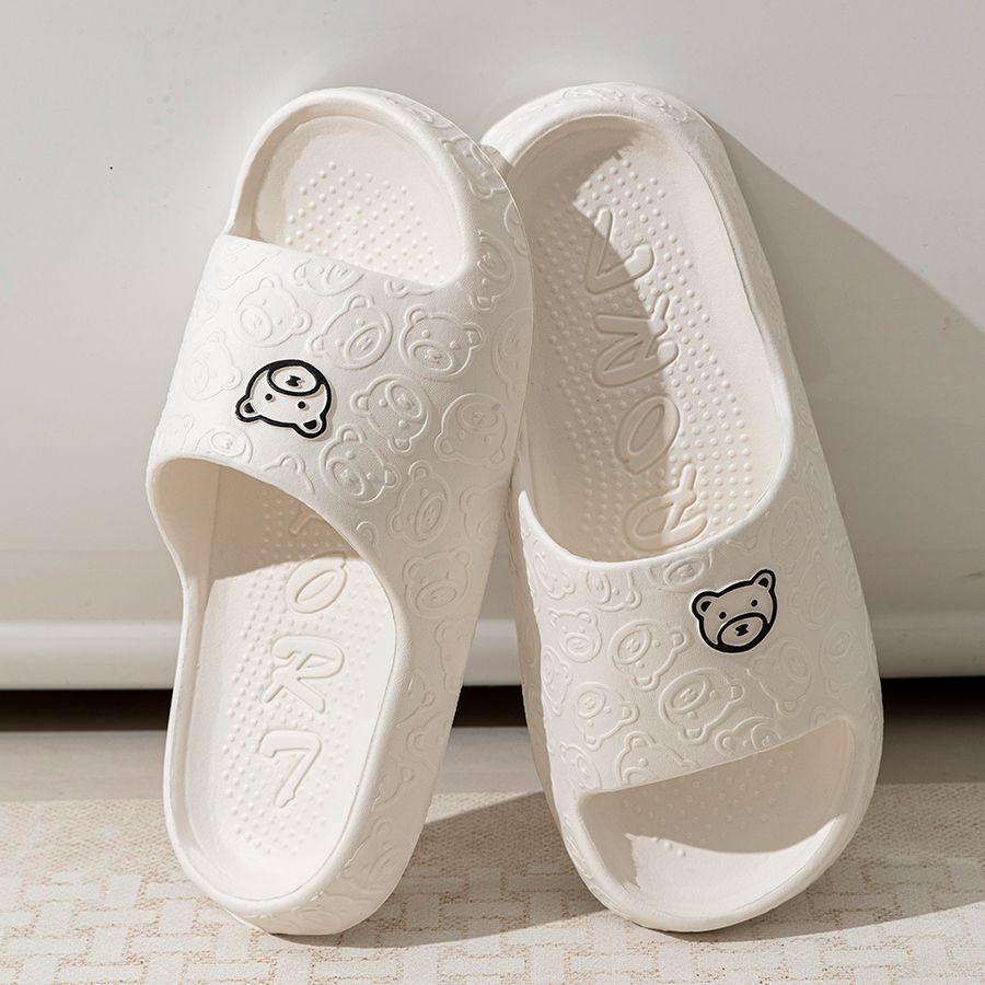 Pantoufles d'été imprimées ours mignon pour femmes et hommes, sandales d'intérieur douces de dessin animé, salle de bain, antidérapantes, confortables, chaussures de loisirs pour Couple