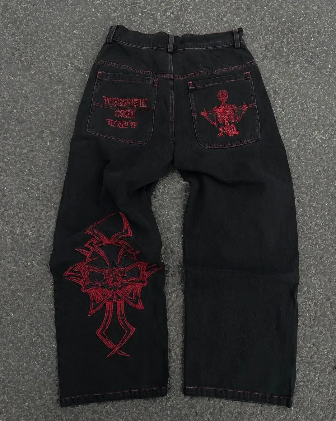 2024 レトロ原宿ハイウエストストレートレッグワイドレッグジーンズファッショナブルな女性の 2000 刺繍カジュアルヒップホップストリートゴスジーンズ