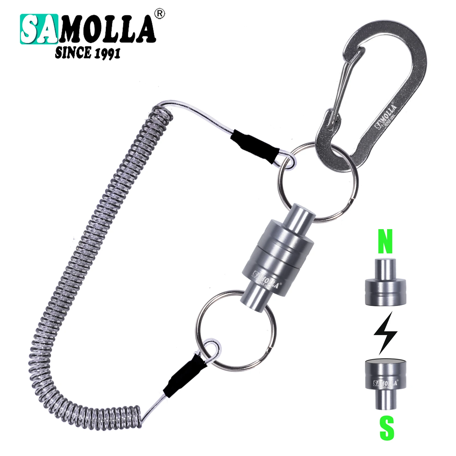 Suporte de liberação de rede magnética com cordão enrolado, ferramentas de pesca com mosca, mosquetão magnético forte, fivela rápida, acessórios de corda anti-queda