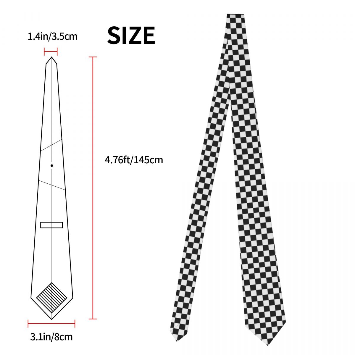 Cravate personnalisée à motif damier noir et blanc pour hommes, cravate formelle en Tartan géométrique en soie pour le bureau
