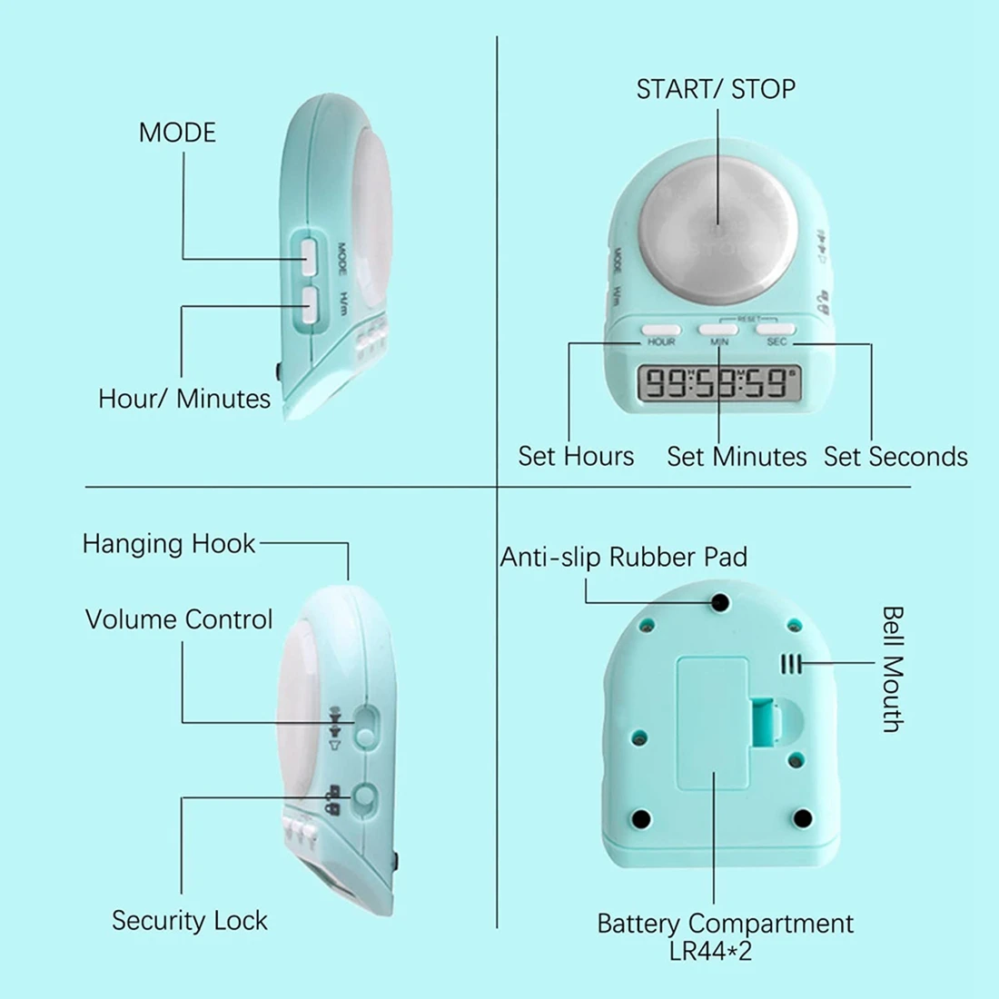 Digitaler Küchen timer mit 100-Stunden-Clock-Countdown für Kinder lehrer, 45-Grad-LCD-Display und Sicherheits schloss, Zeit management