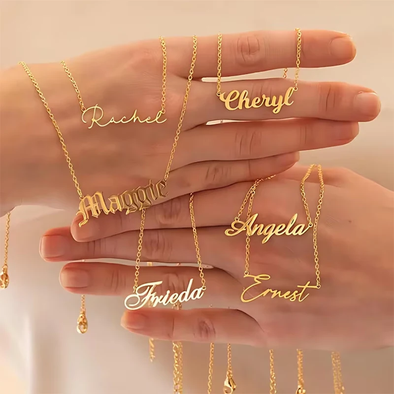 Benutzerdefinierte Namenskette für Frauen, personalisierte 18 Karat Edelstahl-Halskette mit Anhänger, Damenschmuck, Geburtstagsfeier, Geschenk im Großhandel