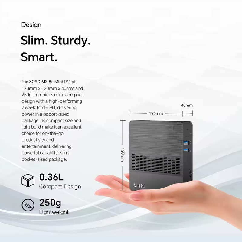 SOYO M2 Air Mini PC: Poderosa 6 GB de RAM, 128 GB EMMC, Intel N4000, Windows 11 Pro - Compacto e Ideal para Casa, Negócios e Jogos
