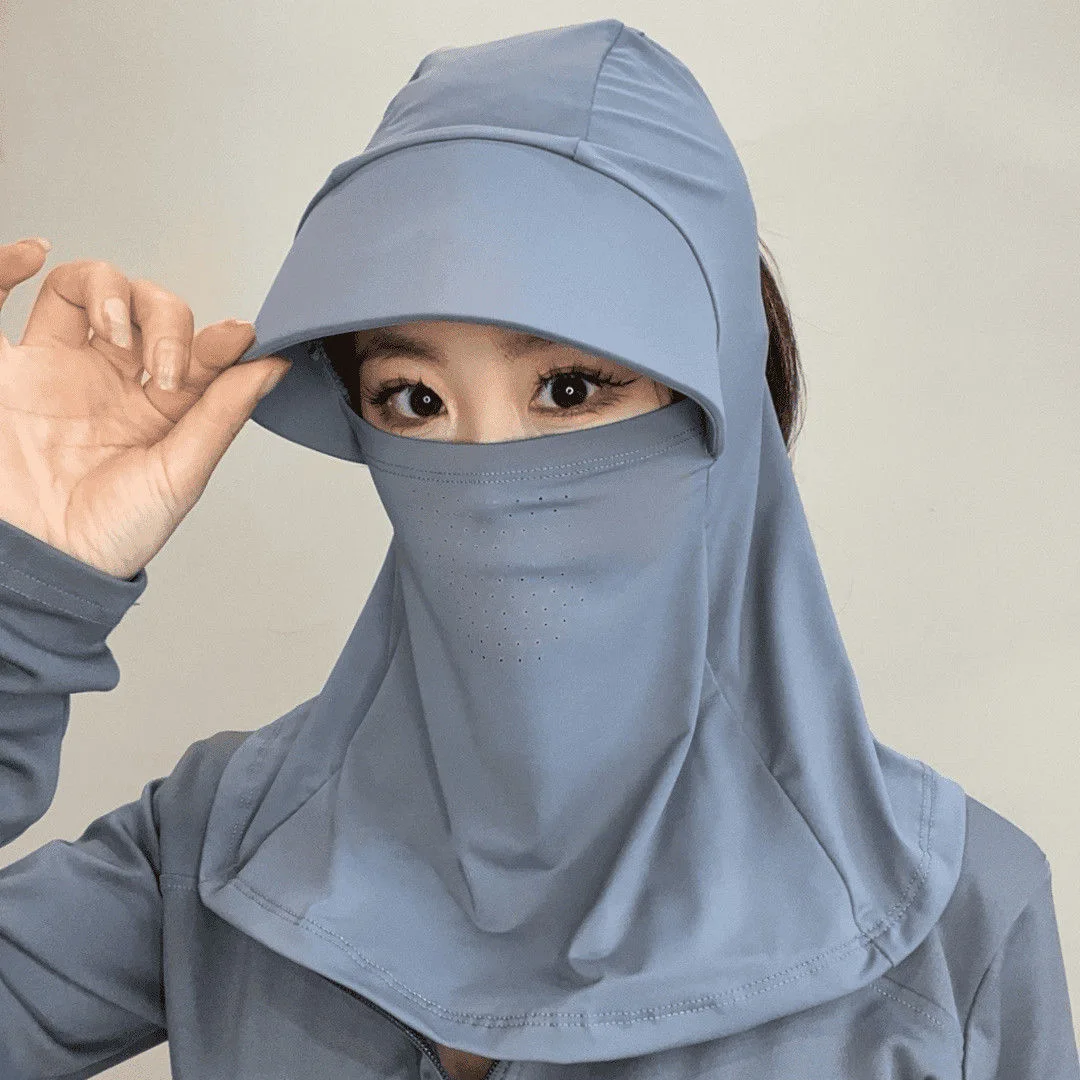 Couverture faciale de protection UV d'été, chapeau de soleil intégral en soie glacée avec rabat de cou réglable pour le cyclisme et la randonnée en plein air (UPF 50+)