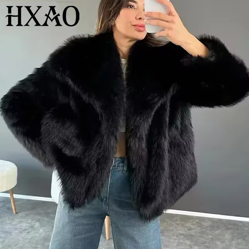 Hxao inverno casaco de pele do falso 2024 mulher novo em casacos outono pele de pelúcia jaqueta macia quente vermelho cinza preto branco casaco de pele outerwears