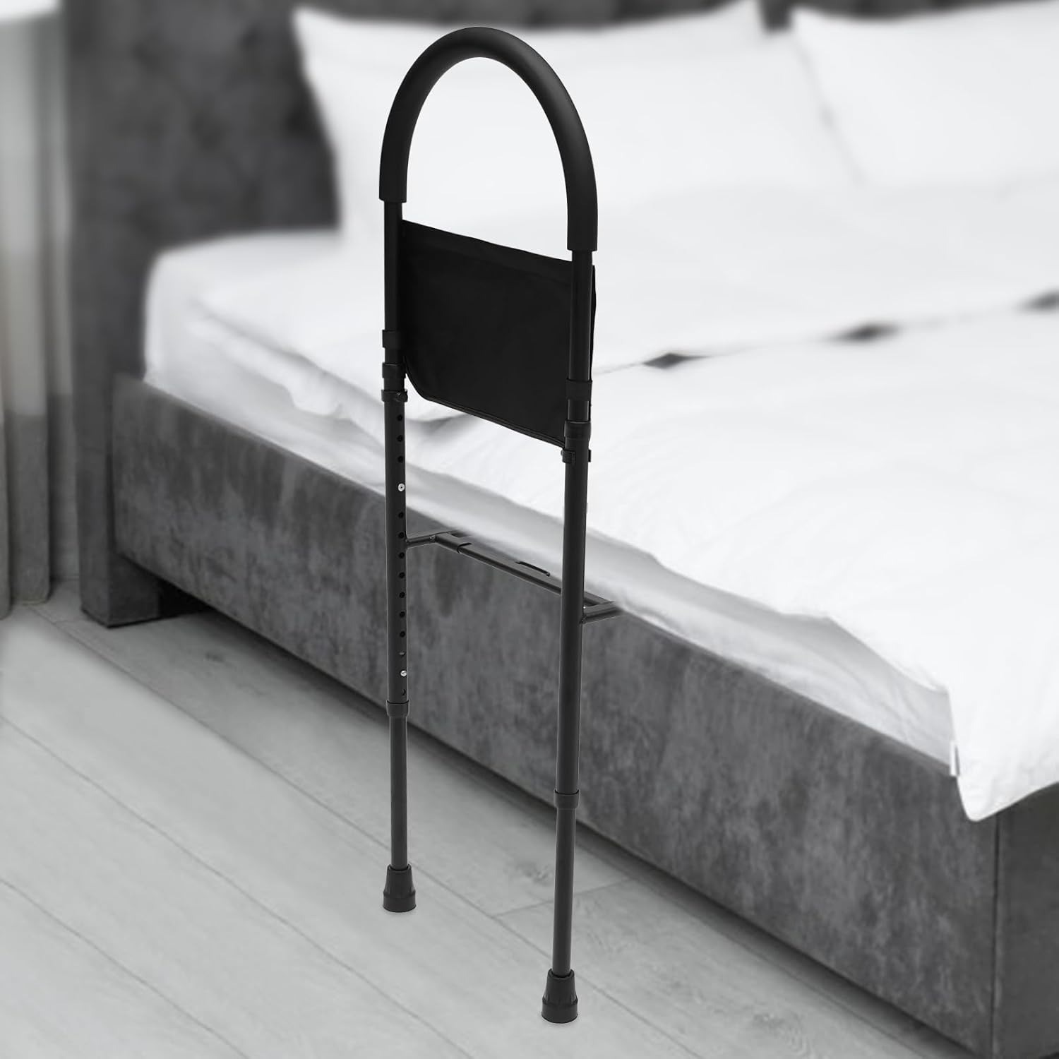 Bed Guard Bed Rails for Elderly Adult Bed Assist Rail with Adjustable Heights Safety Hand Rail Assist Handle With Storage Pocket