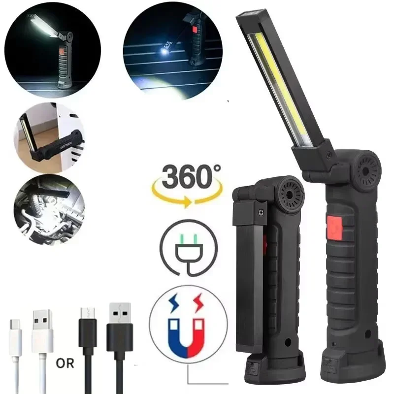 High Power LED Flashlight USB Rechargeable Camping Work Light Portable Outdoor Torch with Magnetic Base for Emergency Lighting