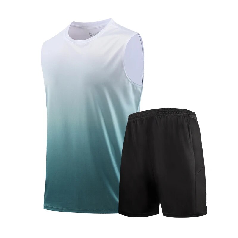 Fitnesskleding HEREN ICE Zijde Sneldrogend vest Sportkledingset Zomer T-shirt Basketbaluitrusting Training Hardlopen Korte mouwen