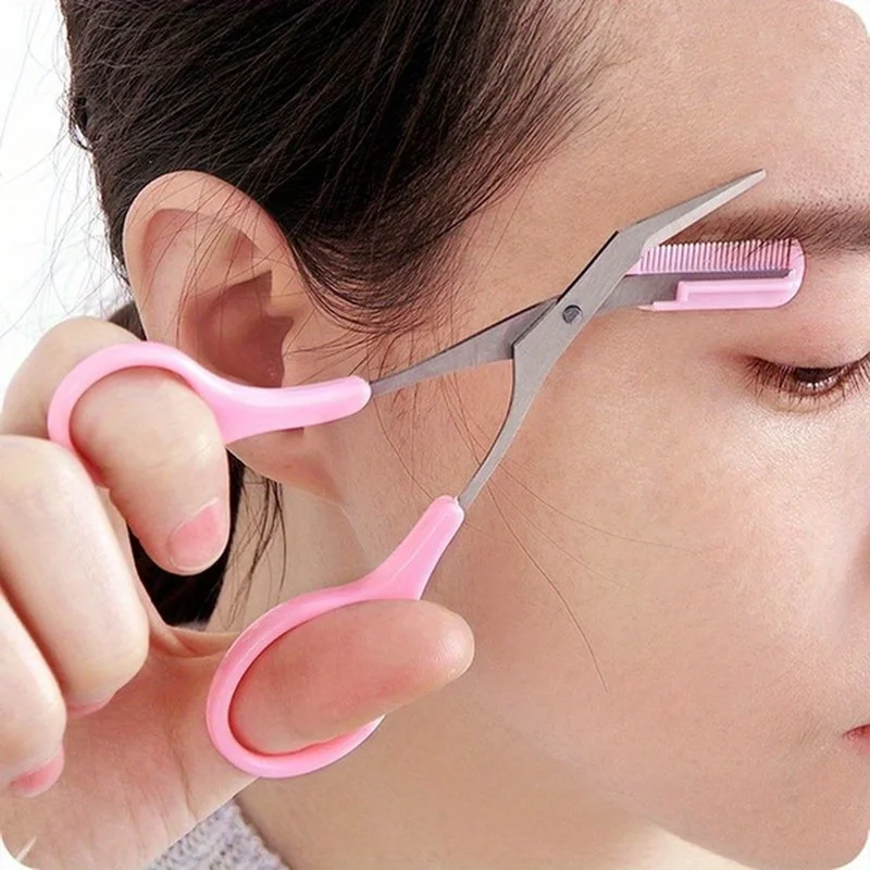 Tijeras para recortar cejas de acero inoxidable con peine, herramienta de maquillaje segura para recortar cejas, creación precisa de formas perfectas para cejas