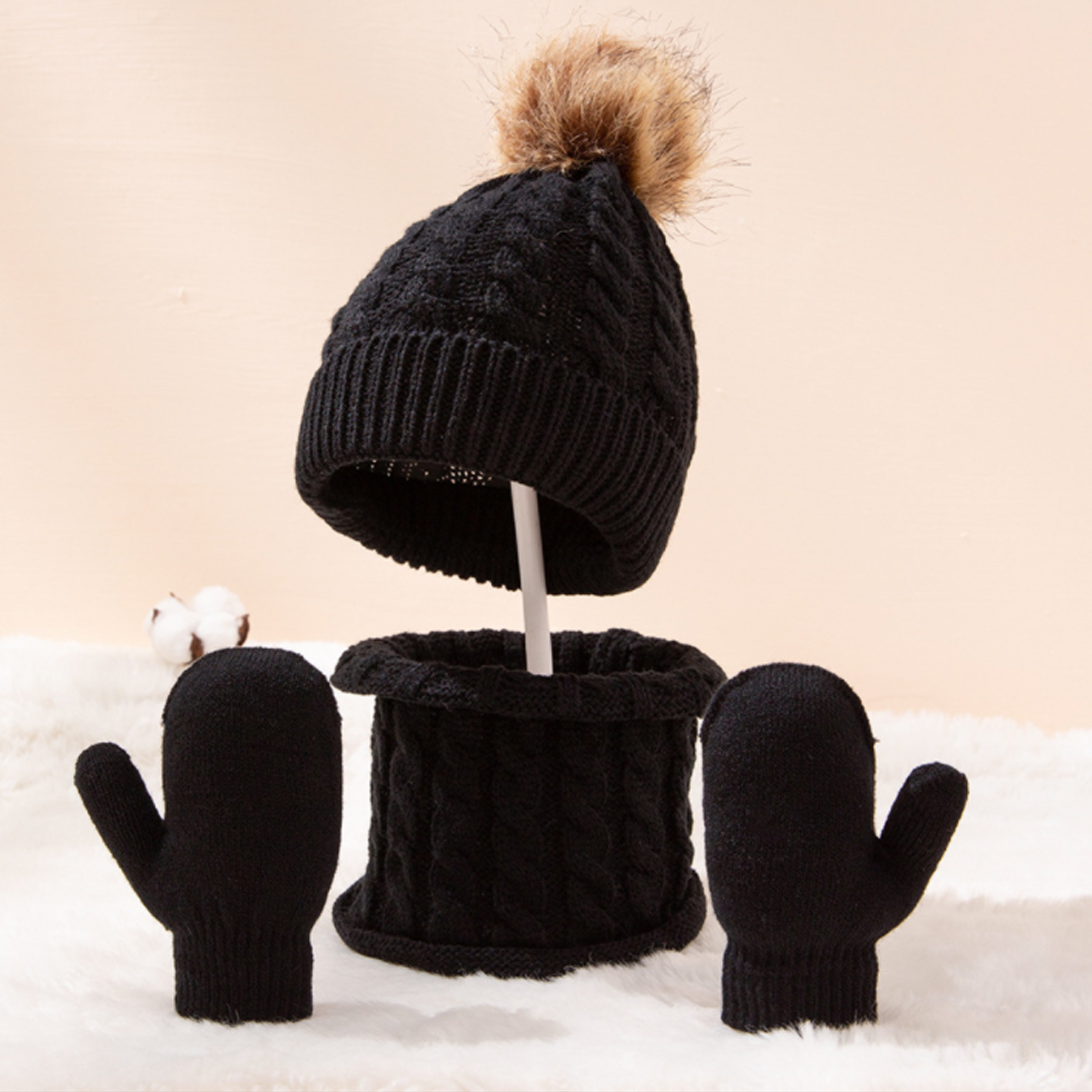 3 Stks/set Kind Winter Muts Sjaal Wanten Set Peuter Gebreide Meisjes Kinderen Nek Warmer Jongens Wol Outdoor Warme Huidvriendelijke Handschoenen