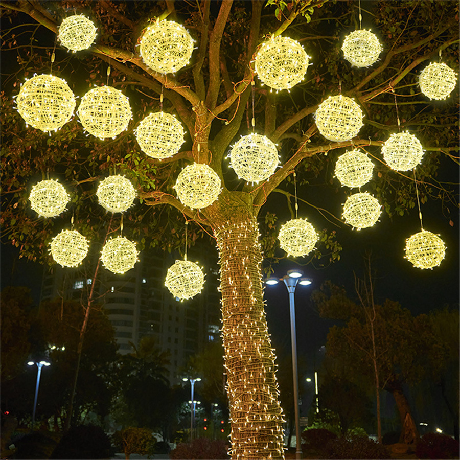 Guirnalda de luces LED navideñas con bolas de ratán para exteriores, guirnalda de luces de jardín de hadas de 20CM y 30CM para fiesta, boda, Patio, árbol, decoración de calle
