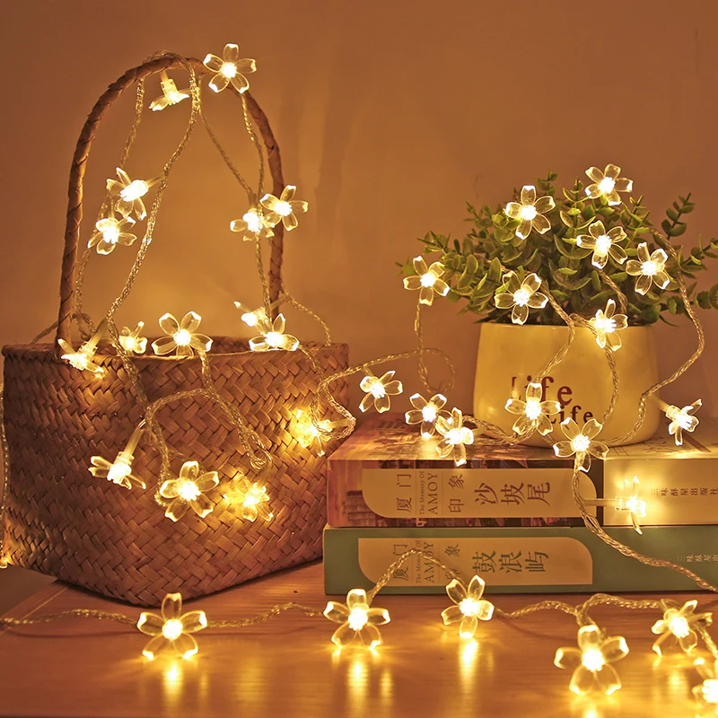 Cherry Blossom ดอกไม้ Garland โคมไฟ USB ดําเนินการ LED String ไฟ Fairy ดอกไม้คริสตัลในร่มงานแต่งงานคริสต์มาส Decors