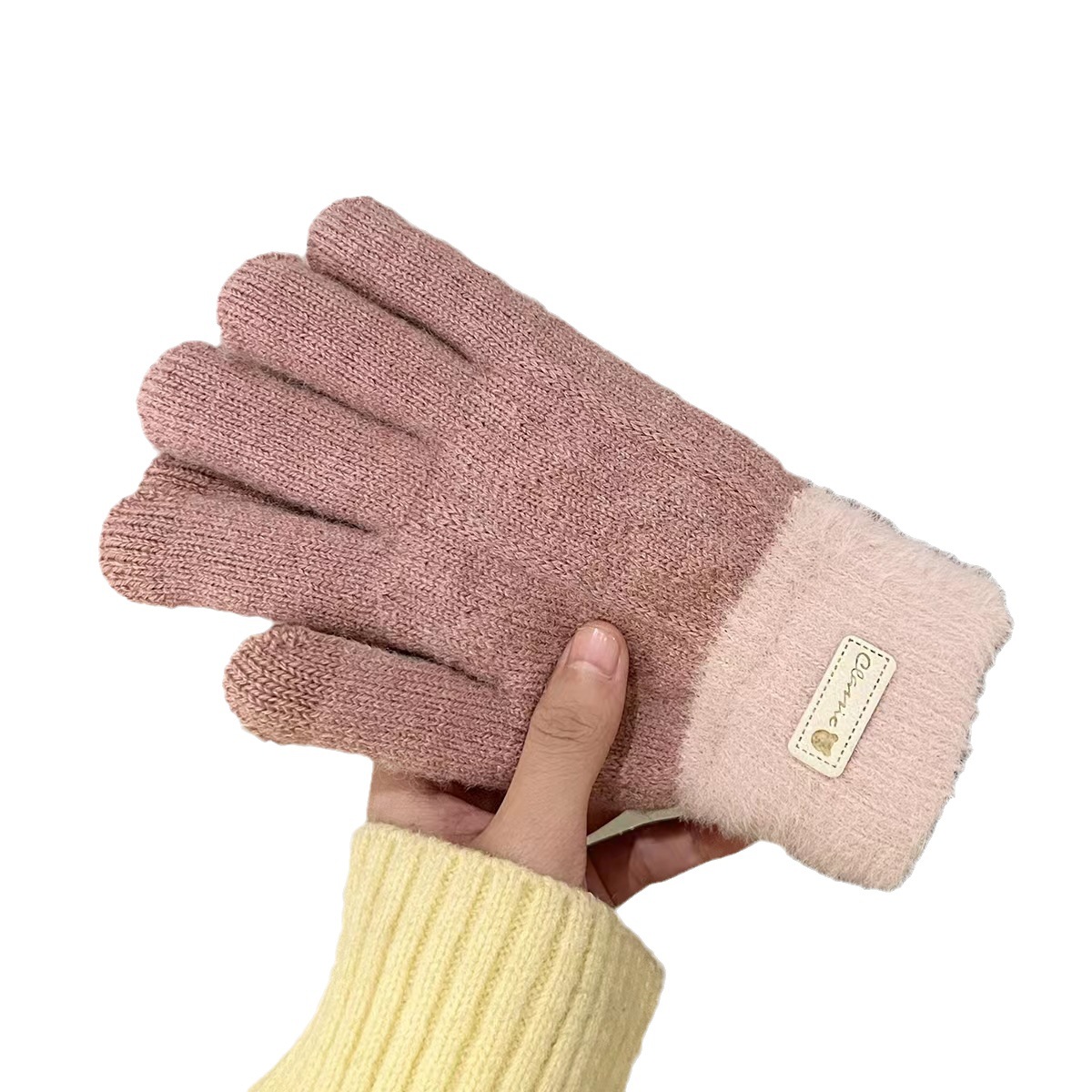 Guantes de ciclismo para mujer, manoplas cálidas de colores sólidos con pantalla táctil, forro polar grueso de punto para estudiantes, otoño e invierno, novedad