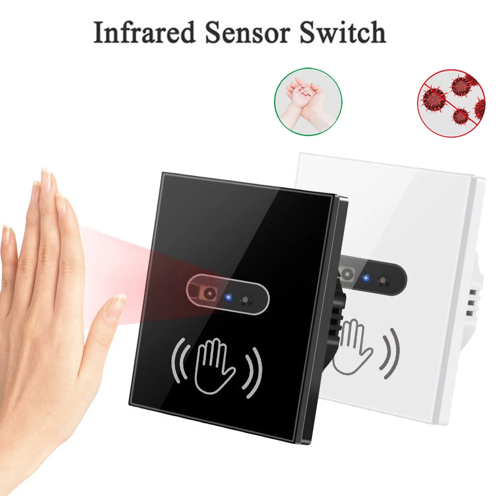 Neue Smart Wand Licht Schalter Hand Sweep Sensor Infrarot Sensor Schalter Glas Display Panel Neutral Draht 10A Keine Berührung erforderlich ﻿